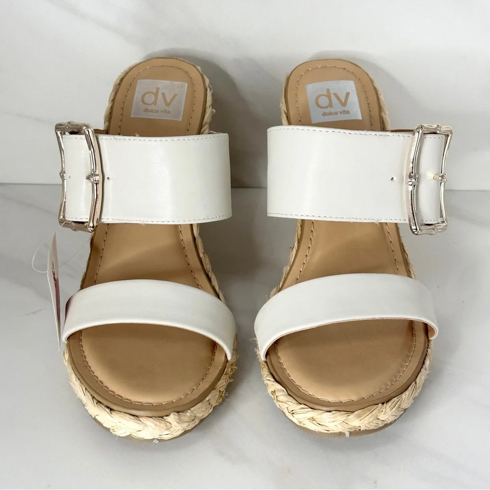DV Dolce Vita Lucine Buckle Strap Espadrille Wedge Sandals Ivory